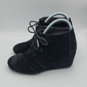TOMS Womens Kala Black Suede Lace-up Ankle Boots